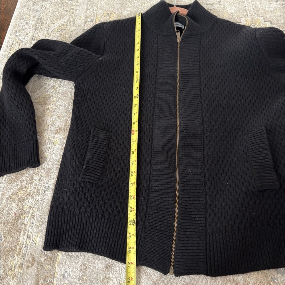 Built by Wendy Black Cable Knit Virgin Wool Zip Up Sweater Jacket - Picture 11 of 14